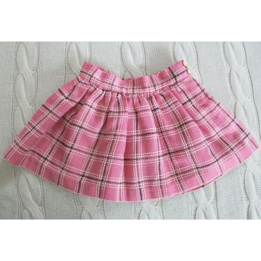 JANIE AND JACK Classic Garden Pink Tweed Plaid Pleated Skirt, Size 2T